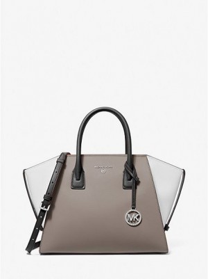 Bolsa Satchel Michael Kors Avril Large Color-block Pebbled Couro Cinzentas Pretas Branco | 846790-IXH