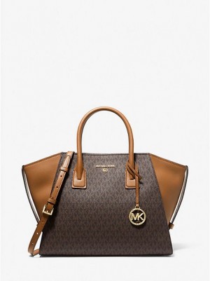 Bolsa Satchel Michael Kors Avril Large Logo Marrom | 781934-EJU