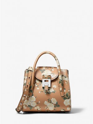 Bolsa Satchel Michael Kors Bancroft Mini Floral Calf Couro Marrom | 902346-GJU