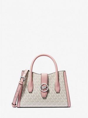 Bolsa Satchel Michael Kors Gabby Small Logo Branco Rosa | 380421-FDB