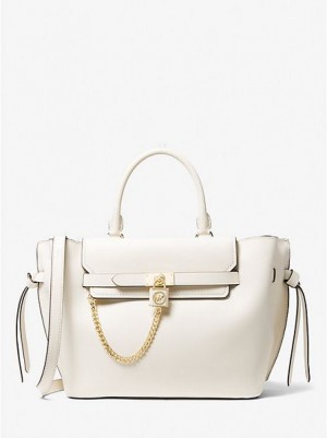 Bolsa Satchel Michael Kors Hamilton Legacy Large Couro Belted Creme | 628157-IFA