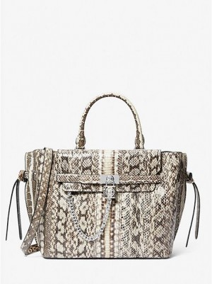 Bolsa Satchel Michael Kors Hamilton Legacy Large Snakeskin Belted Bege | 927541-APQ