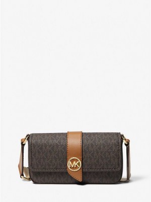 Bolsas Crossbody Michael Kors Greenwich Extra-small Logo And Faux Couro Sling Marrom | 560397-AMF