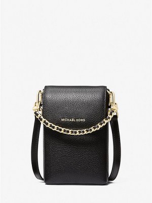 Bolsas Crossbody Michael Kors Jet Set Small Pebbled Couro Chain-link Smartphone Pretas | 761805-NBR