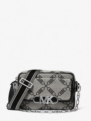 Bolsas Crossbody Michael Kors Parker Medium Empire Logo Jacquard Bege Pretas | 387150-NZT