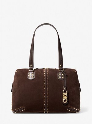 Bolsas Tote Michael Kors Astor Large Studded Couro Chocolate | 517293-ASK