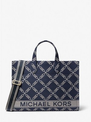 Bolsas Tote Michael Kors Gigi Large Empire Logo Jacquard Azul Marinho Multicoloridas | 438762-XHW