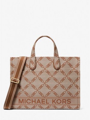 Bolsas Tote Michael Kors Gigi Large Empire Logo Jacquard Bege | 078945-UHI