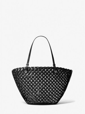 Bolsas Tote Michael Kors Isabella Medium Hand-woven Couro Pretas | 710342-TIC