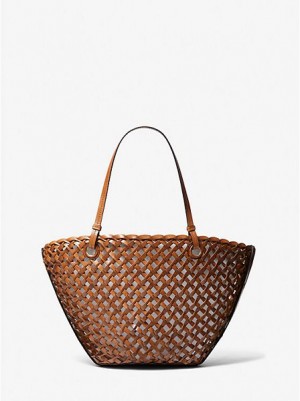 Bolsas Tote Michael Kors Isabella Medium Hand-woven Couro Marrom | 298651-CAD