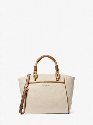 Bolsas Tote Michael Kors Talia Small Algodão Lona Bege | 259437-XHT