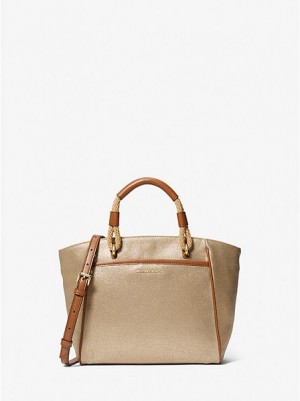 Bolsas Tote Michael Kors Talia Small Metallic Algodão Lona Douradas | 345826-PAO