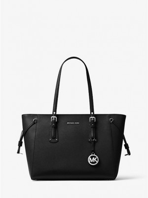 Bolsas Tote Michael Kors Voyager Medium Crossgrain Couro Pretas | 476352-KNM