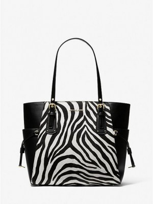 Bolsas Tote Michael Kors Voyager Small Zebra Printed Calf Hair Pretas | 857146-VEB