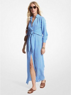 Calças Michael Kors Listrado Georgette Tie-front Shirtdress Azuis | 234896-HAZ