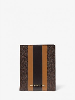 Carteiras Michael Kors Bedford Travel Medium Logo Stripe Passport Marrom | 701935-BPM