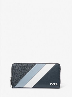 Carteiras Michael Kors Cooper Logo Stripe And Faux Couro Smartphone Azul Marinho Branco | 120487-OAP