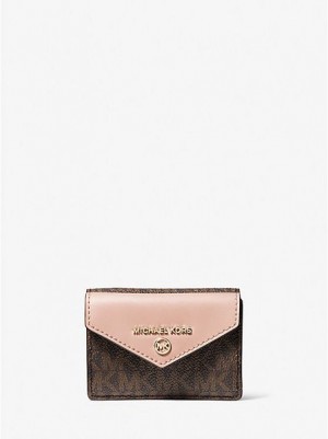 Carteiras Michael Kors Jet Set Charm Small Logo And Couro Envelope Trifold Marrom Rosa | 627430-CYL