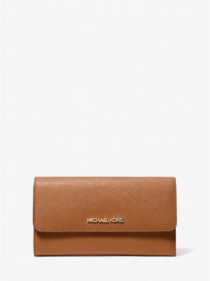 Carteiras Michael Kors Jet Set Travel Crossgrain Couro Tri-fold Marrom | 729416-JPK