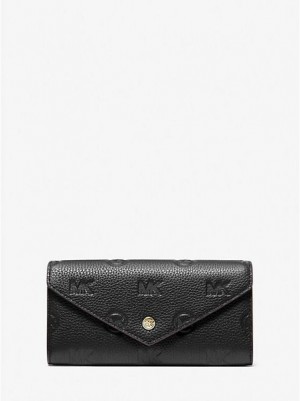 Carteiras Michael Kors Jet Set Travel Large Logo Embossed Couro Envelope Pretas | 864352-FLU