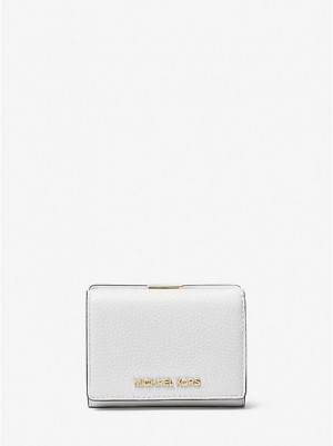 Carteiras Michael Kors Jet Set Travel Medium Pebbled Couro Trifold Branco | 453721-DFN