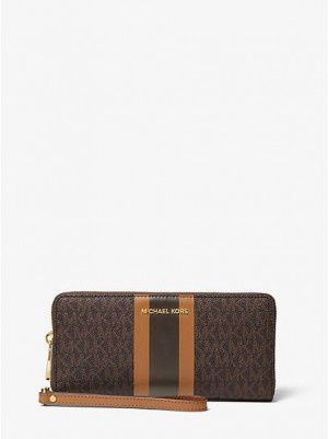 Carteiras Michael Kors Logo Stripe Continental Marrom | 803956-MLT