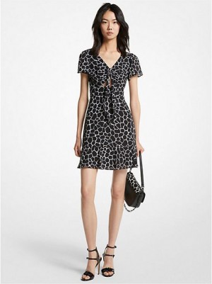 Minivestido Michael Kors Animal Print Georgette Cutout Pretas Branco | 530194-OLV