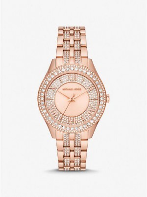 Relógios Michael Kors Harlowe Pave Rosa Douradas | 724150-YEF