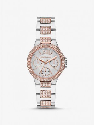 Relógios Michael Kors Mini Camille Pave Prateadas Rosa | 289315-AXE