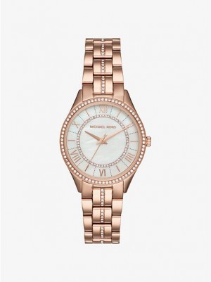 Relógios Michael Kors Mini Lauryn Pave Rosa Douradas | 209451-UEV