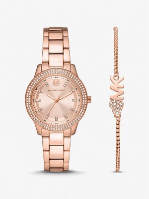 Relógios Michael Kors Mini Tibby Pave Rosa Douradas | 305814-BWL