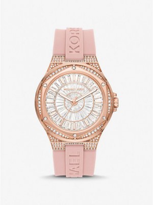 Relógios Michael Kors Oversized Lennox Pave And Silicone Rosa Douradas | 179256-GEO