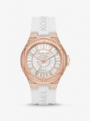 Relógios Michael Kors Oversized Lennox Pave And Silicone Rosa Douradas | 230871-YGT