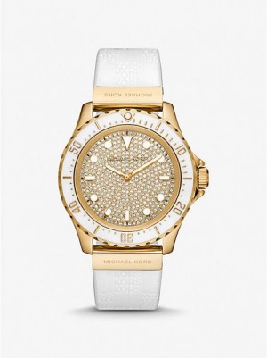 Relógios Michael Kors Oversized Slim Everest Pave And Embossed Silicone Douradas | 546971-STB