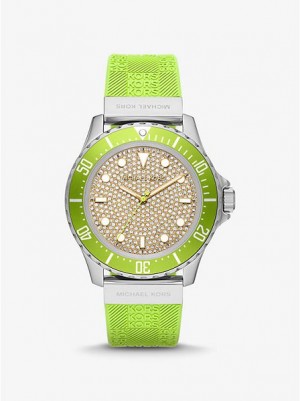 Relógios Michael Kors Oversized Slim Everest Pave And Embossed Silicone Prateadas | 760154-GKR