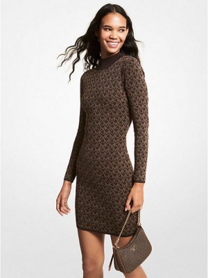 Vestidos Michael Kors Logo Jacquard Mock Neck Chocolate | 194682-HWI