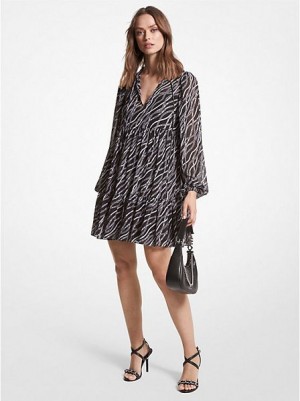 Vestidos Michael Kors Status Print Georgette Babydoll Pretas | 948273-HGF