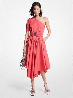 Vestidos Michael Kors Stretch Algodão Poplin One-shoulder Rosa | 172840-TID