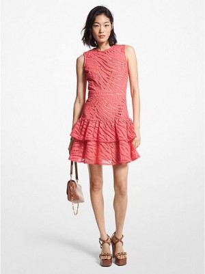 Vestidos Michael Kors Zebra Eyelet Algodão Rosa | 031689-BNR