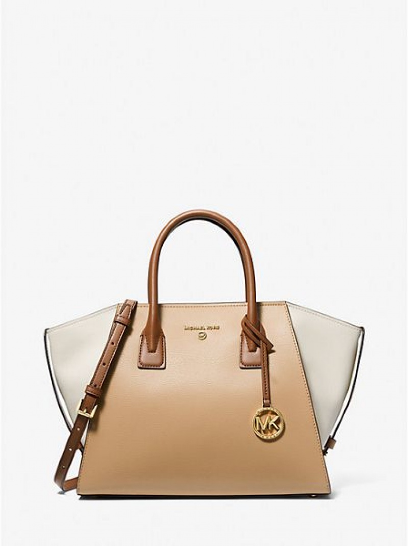 Bolsa Satchel Michael Kors Avril Large Color-block Pebbled Couro Marrom | 524186-AGZ