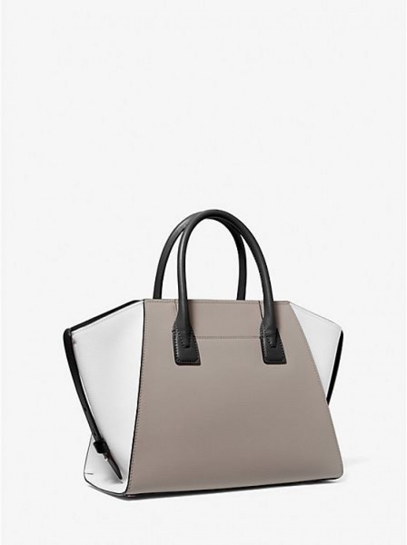 Bolsa Satchel Michael Kors Avril Large Color-block Pebbled Couro Cinzentas Pretas Branco | 846790-IXH