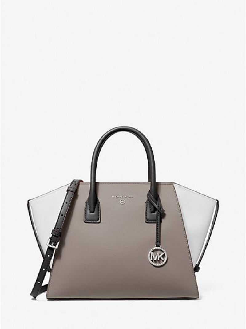 Bolsa Satchel Michael Kors Avril Large Color-block Pebbled Couro Cinzentas Pretas Branco | 846790-IXH