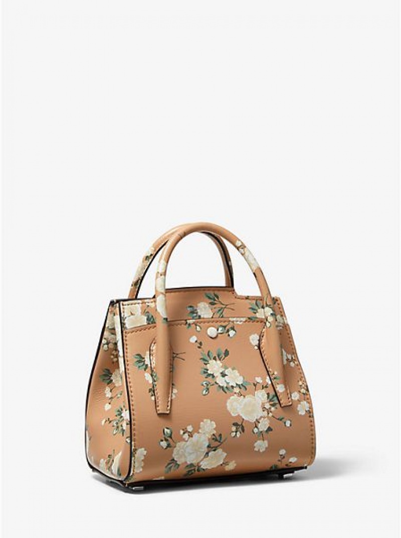 Bolsa Satchel Michael Kors Bancroft Mini Floral Calf Couro Marrom | 902346-GJU