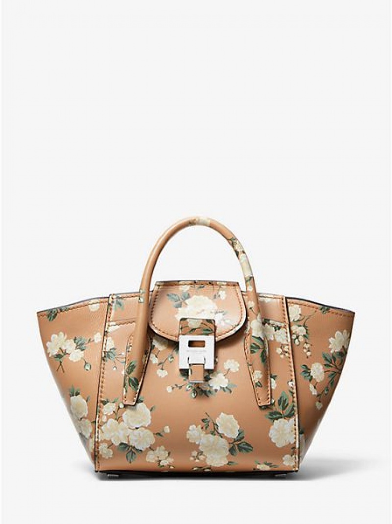 Bolsa Satchel Michael Kors Bancroft Mini Floral Calf Couro Marrom | 902346-GJU