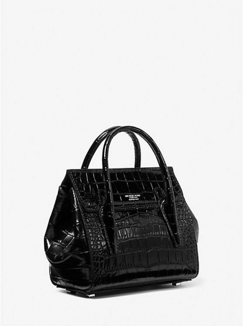 Bolsa Satchel Michael Kors Campbell Mini Crocodile Embossed Couro Pretas | 538714-PHO