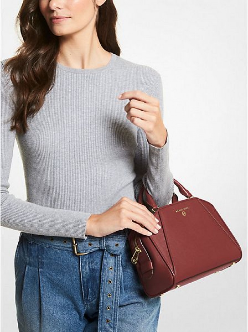 Bolsa Satchel Michael Kors Cleo Small Saffiano Couro Bordeaux | 946573-BPO