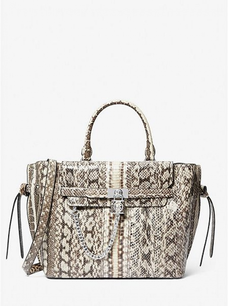 Bolsa Satchel Michael Kors Hamilton Legacy Large Snakeskin Belted Bege | 927541-APQ