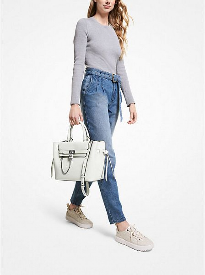 Bolsa Satchel Michael Kors Hamilton Legacy Large Couro Belted Branco | 839214-OAE