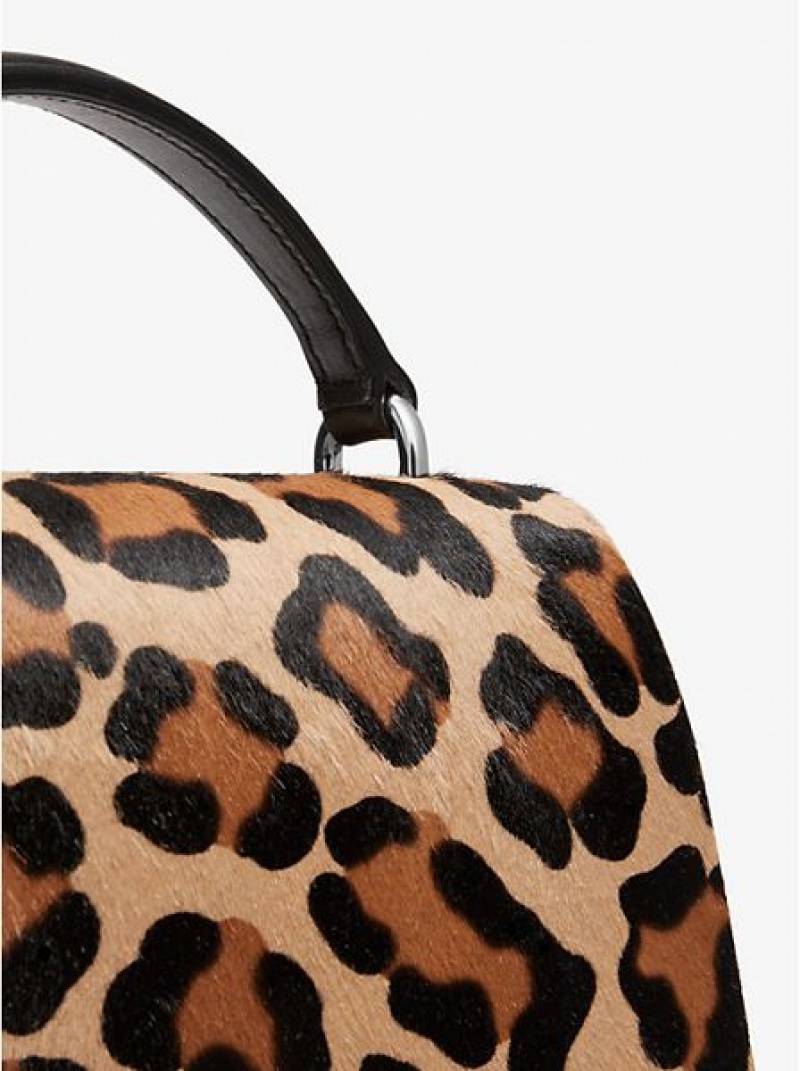 Bolsa Satchel Michael Kors Mia Leopard Calf Hair Shoulder Pretas Marrom | 021658-IAP