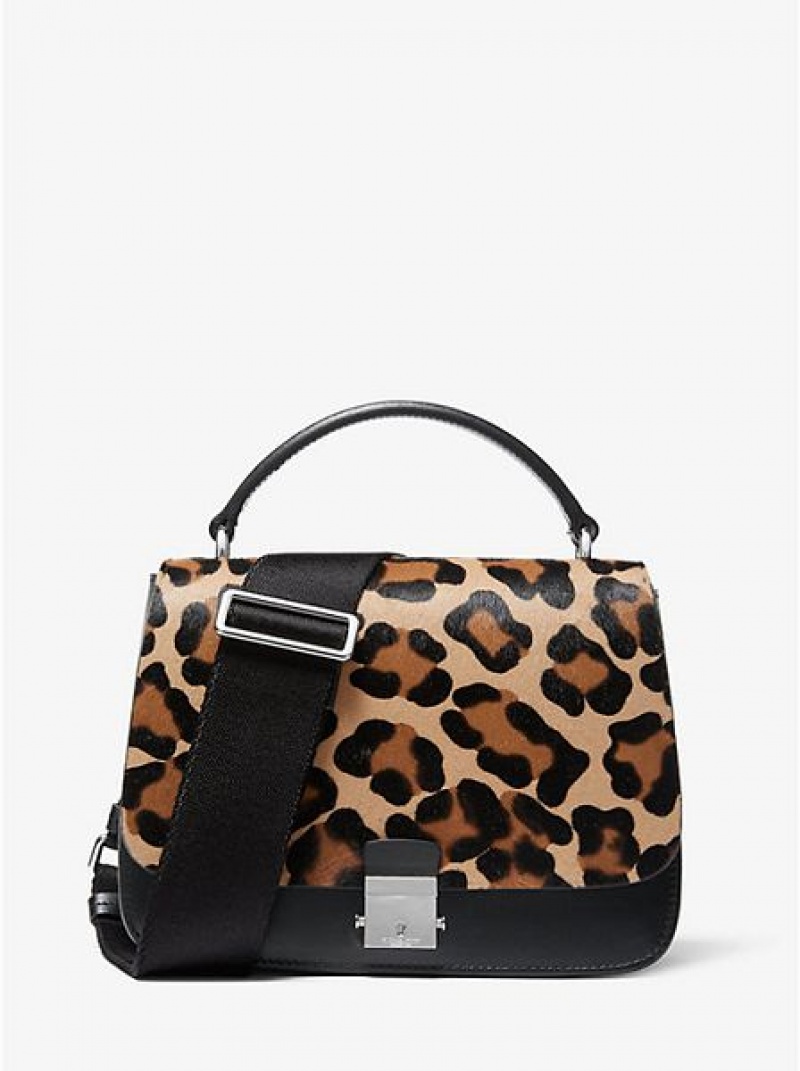 Bolsa Satchel Michael Kors Mia Leopard Calf Hair Shoulder Pretas Marrom | 021658-IAP